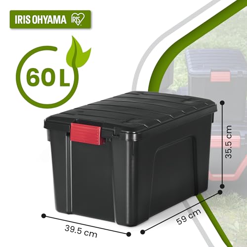 Iris Ohyama, Große Kunststoff-Aufbewahrungsbox, 60L, Garagen-box, Schwarz, Stapelbar, Robuste Schnappverschlüsse mit Griffen, SIA-60