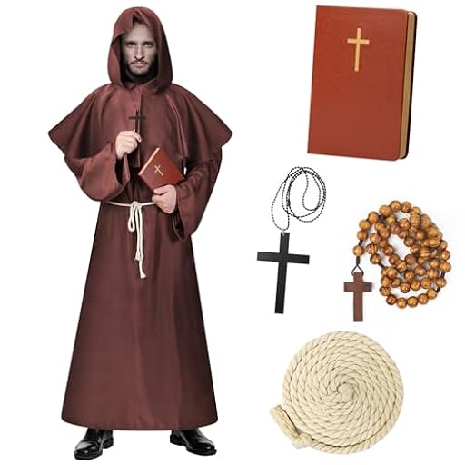 Lozzzyo Disfraz Halloween Hombre Adulto, Disfraz Monje Hombre de Halloween para Hombre con Cuaderno de Monje, Rosario y Collar, Disfraces Halloween Hombre Adulto con Temática Medieval. (M) | Ya disponible en tu tienda friki favorita! En mundofriki.es!