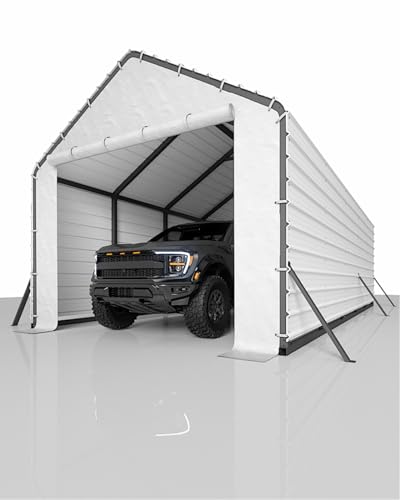 Door Panels with Zippers Tarp for Metal Carport 13x26 Ft, 13x21 Ft, and 13x16 Ft, 2 Pcs Door Panel with 32 Ball Bungees, White & Black