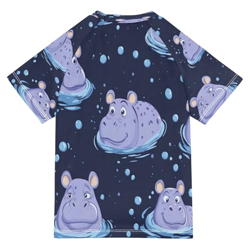 Kids Swimsuit Hippo Animal Purple Cartoon Sunscreen T-Shirts Swimwear Sets UPF 50+2