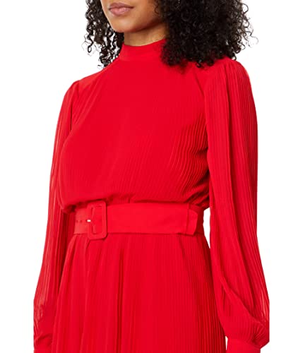 Image of Maggy London Women's Women's Mock Neck Pleated Georgette Dress with Belt