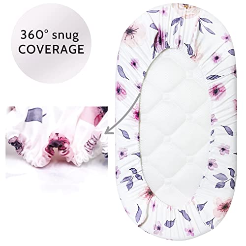 Gfu Bassinet Sheets Fitted For Baby Girl, 2 Pack Soft Breathable Bedside Sleeper Sheets Set, Fit For Hourglass Oval Rectangular Bassinet Mattress Pad, Pink Purple Watercolor Floral #TOP5