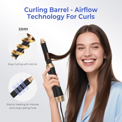 Image of 5 in 1 Blow Dryer Brush Set with Air Curler Wrap Hair Styler, Negative Ionic Hair Dryer Brush, Detachable Hair Tool for Curling, Volumizer,Straightener,Drying