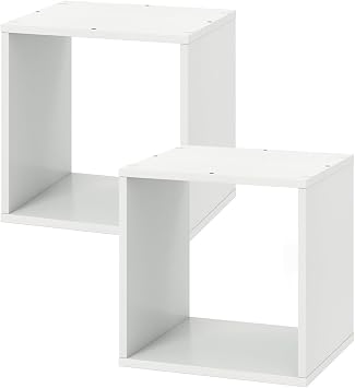 2 Stackable Cubes Bookcase, Wooden Cubby Storage Organizer with Anti-Tipping Device, Small Book Shelf for Small Space, Combination Square Bookshelf Cubes 1, White