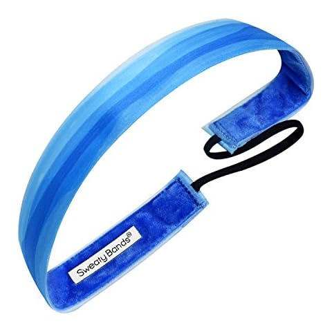 Sweaty Bands Womens Girls Headband - Non-Slip Velvet-Lined Athletic Hairband - Watercolors Blue 1-Inch Cover