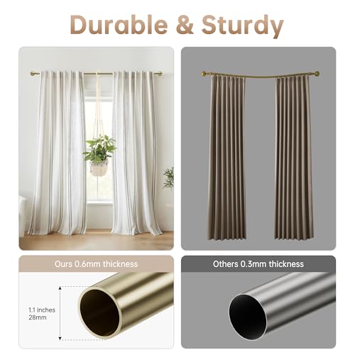 Eson Casa Curtain Pole Extendable 210 to 300cm(82-118"), 28 mm Diameter Adjustable Curtain Rod with 60mm Metal Ball Finials for Eyelet Curtains, Heavy Duty Decorative Windows Rod, Antique Brass - Image 3