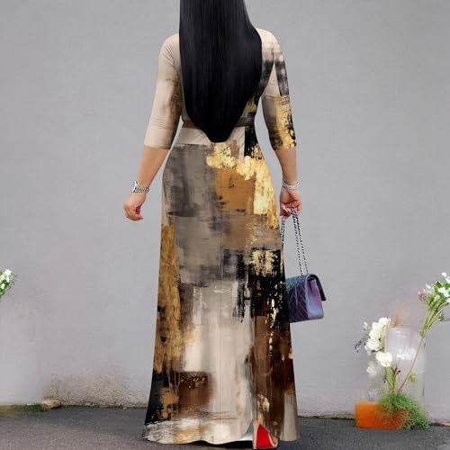 Image of SUZONANA Plus Size Dresses for Women Print Maxi Dresses Flowy 3 /4 Sleeve with Belt