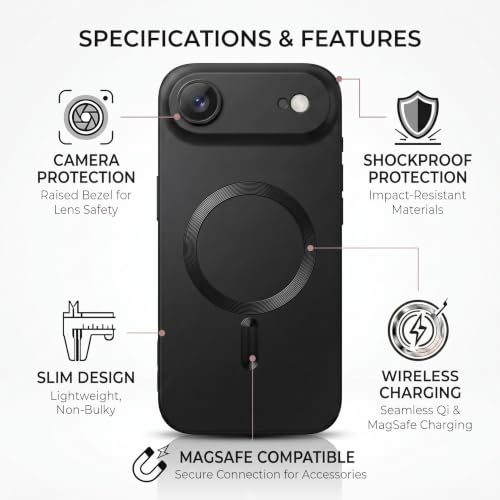 Image of amazon basics Premium Mag-Safe Case for iPhone 17 Air | Shockproof & Anti-Scratch Cover | Soft Silicone with Wireless Charging | Camera Lens Guard - Black