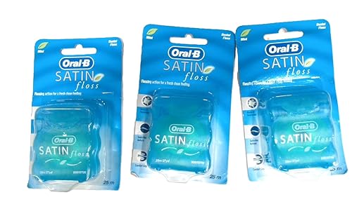 3 x Wide Satin Floss, 25m Dental Waxed Mint Floss Oral Care Clean Fresh Teeth