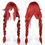 LABEAUTÉ Riyo Reaper Cosplay Wig Long Red Synthetic Hair with Double Braids Heat Resistant Costume Wig with Cap for Anime Halloween & Party
