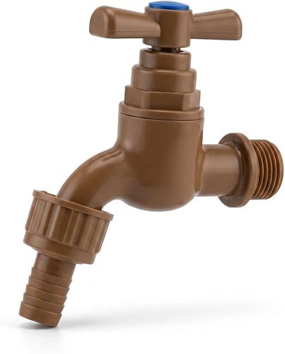 Plastic Outdoor Water Tap with Hose Connector, Cross Handle, Brown, Garden Bib Cock Faucet