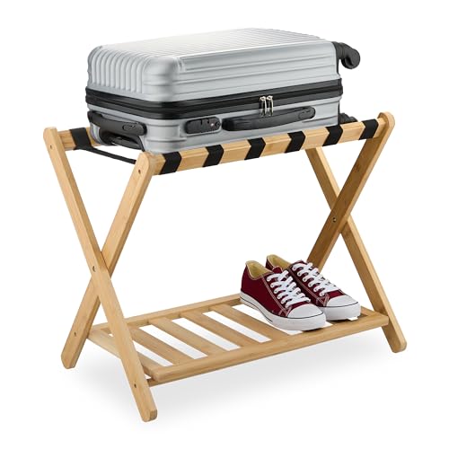 Relaxdays Support à valises, Pliant, Bambou, HxLxP:...