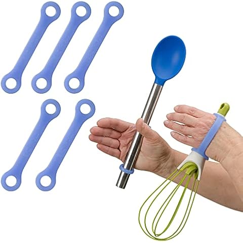 EaZyHold - Medium Blue 5 1/4" - Hand Grip Silicone Adaptive Aid, Universal Cuff for Eating, Grooming, Work and Play - 5 Pack Cover