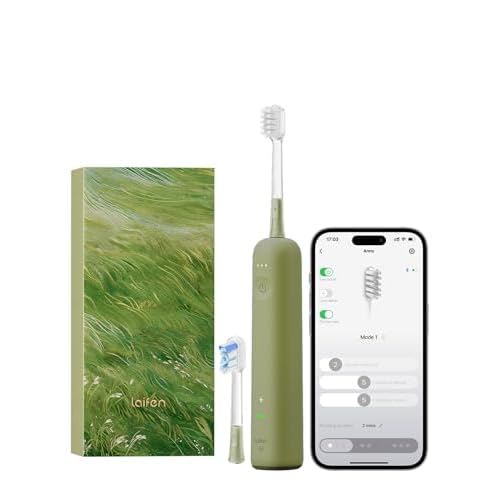 Laifen Wave Spezial Elektrische Zahnbürste, Oszillation & Vibration Schallzahnbürste für Erwachsene mit App, 2 Bürstenköpfe (Grün) Grün 1 stück (1er Pack)