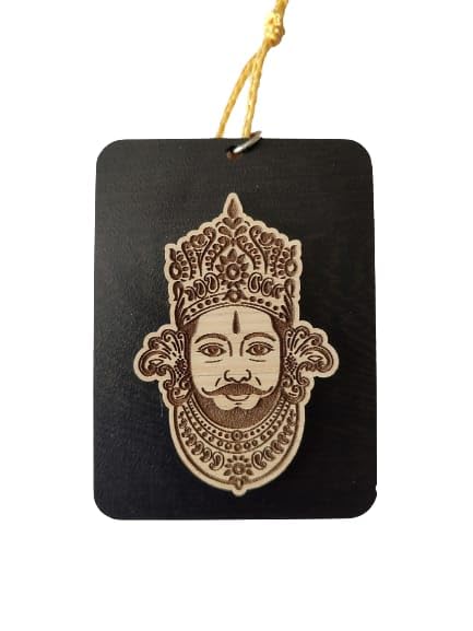 Khatu Shyam Baba Shyamdev Double Sided (Wooden FinishHanging/Car Hanging/Car Decor/Car Accessories, for Rear View Mirror and Door Hanging Pack of 1 (Wooden Finish)