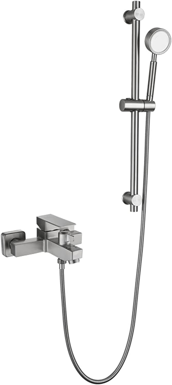 WYRSS Bathtub Faucet Stainless Steel Tub Faucet Brushed Nickel Single Handle Bath Shower Mixer Tap Wall Mount Tub Shower Faucet Set with Liftable High Pressure Handheld Shower and 59 Inch Hose,B