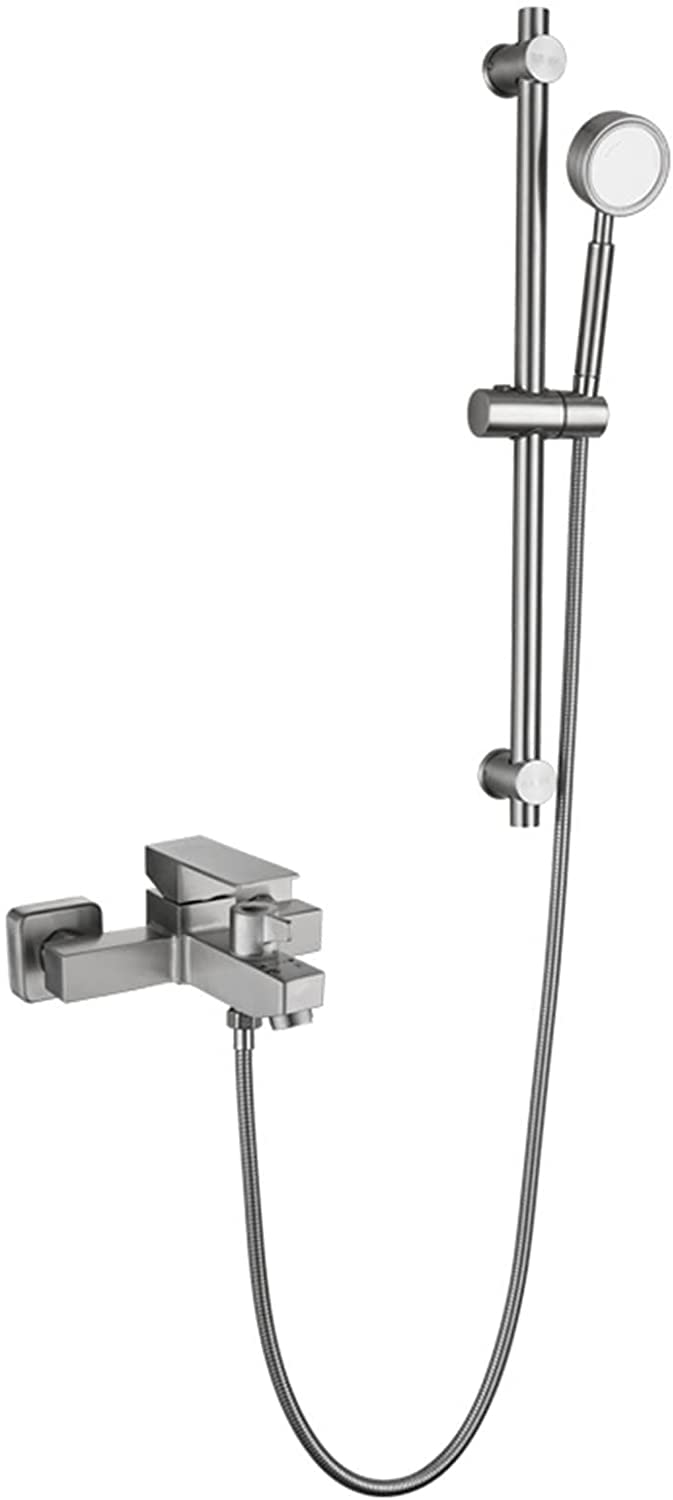 WYRSS Bathtub Faucet Stainless Steel Tub Faucet Brushed Nickel Single Handle Bath Shower Mixer Tap Wall Mount Tub Shower Faucet Set with Liftable High Pressure Handheld Shower and 59 Inch Hose,B