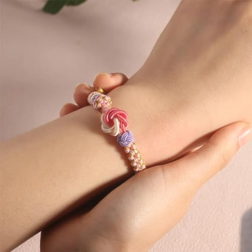 Image of Granddaughter Bracelet for Women, Cute Pink Peach Blossom Knot Bracelet from Grandma Trendy Handmade Braided Charms Bracelets Holiday Jewelry Gifts