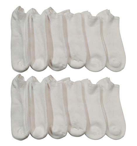 Yacht & Smith 12 Pairs of Girls Youth No Show Ankle Cotton Value Pack Children Socks (9-11, White)