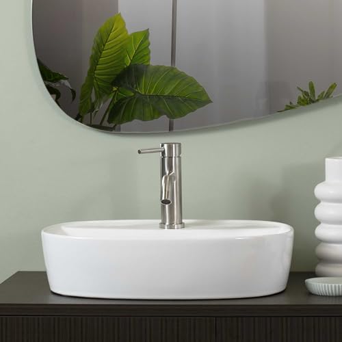 Norbe | Lavabo Da Appoggio In Ceramica | Lavandino In Appoggio | Lavandino Ovale | Finitura Bianco Lucido | (Bianco, 50 Cm) - 3