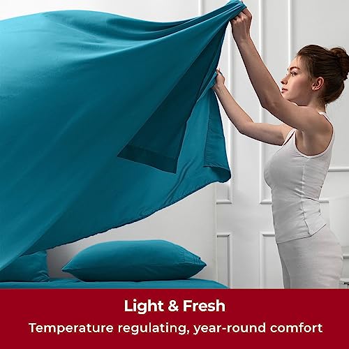 Image of Mellanni Split King Sheets Set - 5 PC Iconic Collection Bedding - Hotel Luxury, Extra Soft, Cooling Bed Sheets - Wrinkle, Fade, Stain Resistant (Split King, Teal)