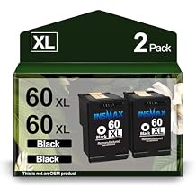 60XL Black Ink Cartridge Replacement for HP 60 60 XL Ink for HP Envy 100 110 120 PhotoSmart C4780 C4795 C4680 C4650 D110 D110a DeskJet F4280 F4480 F4580 D2530 D2545 Printer 2 Black