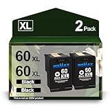 60XL Black Ink Cartridge Replacement for HP 60 60 XL Ink for HP Envy 100 110 120 PhotoSmart C4780 C4795 C4680 C4650 D110 D110a DeskJet F4280 F4480 F4580 D2530 D2545 Printer (2 Black)