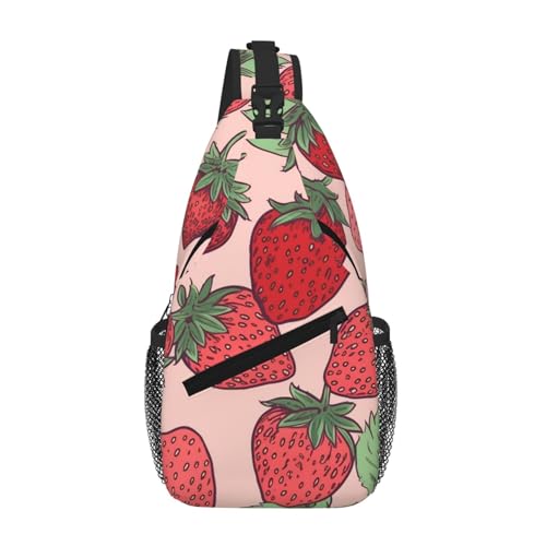 Mochila urbana de hombro tipo Sling con patrón de fresa miniatura 1