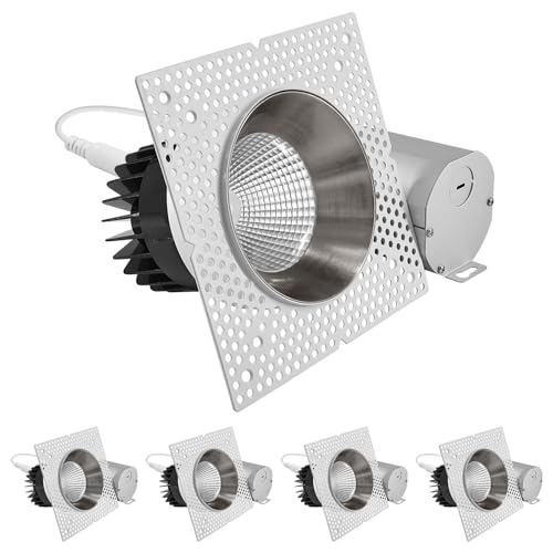 LUXRITE 4-Inch LED Trimless Recessed Spotlight with Nickel Reflector Trim