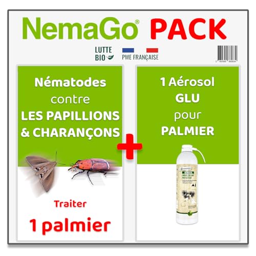 Nemago® - Nématodes Traitement contre le Papillon du Palmier et le Charançon Rouge - Traiter 1 Palmier - Lutte biologique - Anti vers et larves (+ Glu palmier)