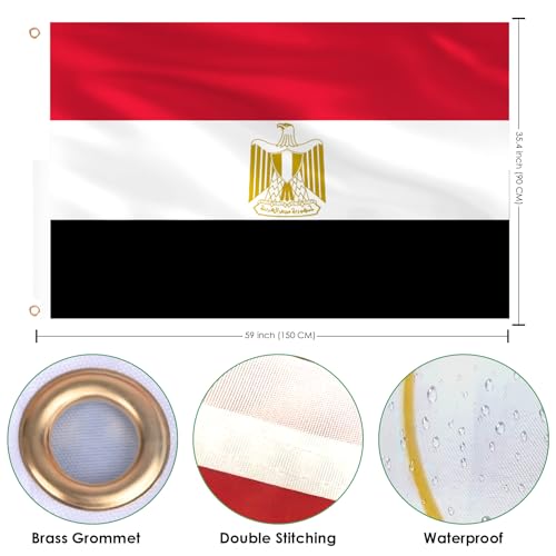 Image of Ahfulife Egypt Flag 3x5 Ft, 1 Pc Large Egyptian National Flags for Outdoor Indoor, Double Sided with Brass Eyelets for World Cup, Party, Garden, Bar, Street Decor