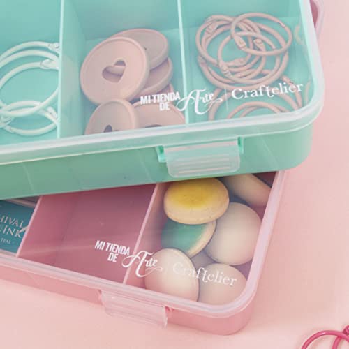 Image of Craftelier - Organizing Box with 10 Compartments for Scrapbooking and Craft Materials | Dimensions 26.5 x 17.8 x 4.2 cm (10.4 inch x 7 inch x 1.65 inch) - Turquoise and Transparent Color