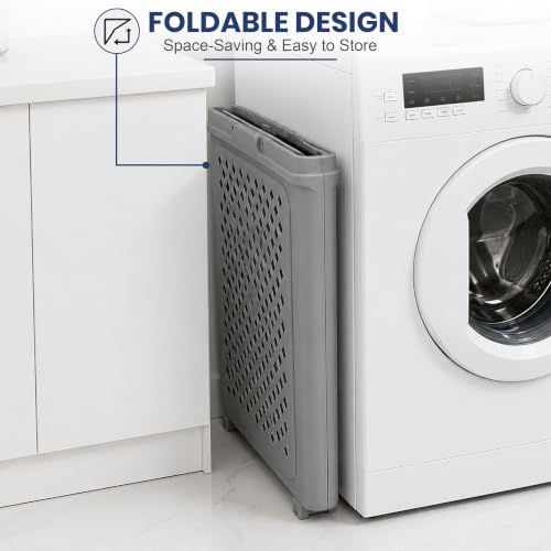 Image of JD FRESH Large 45 Liters Foldable Laundry Basket /Multipurpose Laundry Bag for Clothes with Wheels and Integrated Handles /Movable Plastic Clothes Basket /Laundry Bucket for Home & Laundry Room (Grey)