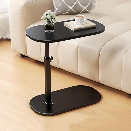 Image of Side Table Wooden Small Coffee Table Sofa Table C Shape Height Adjustable Couch Mobile Coffee Table Small Side Table Laptop Stand for Living Room Bedroom (Black)