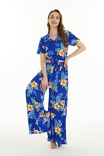 Image of Matchable Family Hawaiian Luau Men Women Girl Boy Clothes in Hibiscus Blue