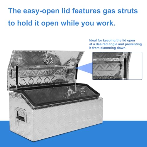 EASYBERG 30 Inch Aluminum Trailer Tool Box for Truck Pickup ATV Flatbed RV, 5 Bar Trailer Tongue Tool Box Storage Organizer with Dome Lid, Handle, Lock & 2 Keys, Silver