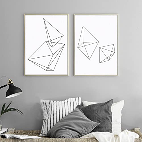 Peintures d'art mural géométriques sans cadre diptyque noir et blanc pour intérieur épuré