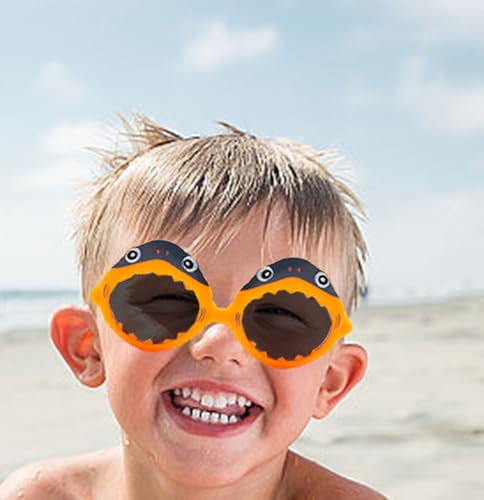 Quzyllic Kinder Sonnenbrille,4 Stück Lustige Party Sonnenbrille Set,Hawaiianische Brille,Brille Partybrille,Brille Hai Form mit UV-Schutz,für Ferien Strand Freien Sommer Sport
