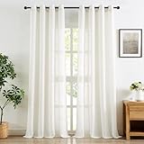 Treatmentex Cortinas Salon Translúcidas, Visillos Salon y Cortinas Dormitorio 2 Piezas 136x260cm, Textura Lino Natural Transparente con Ojales para Habitación​