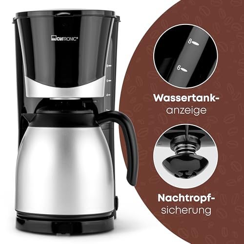 Clatronic® Kaffeemaschine mit Thermokanne | inkl. 2 Thermokannen je 1 Liter | Kaffeeautomat für 8-10 Tassen Filterkaffee | Tropfstopp & Auto-Abschaltung | Filtereinsatz herausnehmbar | KA 3328 schwarz – Bild 7