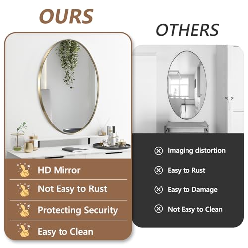Image of Oval Wall Mirror, 20 inchx28 inch Gold Oval Vanity Mirror, Bathroom Mirror of Metal Frame, Home Decorative Wall Mounted Mirror for Bathroom, Living Room, Entryway, Vanity