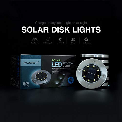 Aogist Solar Ground Lights,8 LED Garden Lights Patio Disk Lights In-Ground Outdoor Landscape Lighting for Lawn Patio Pathway Yard Deck Walkway