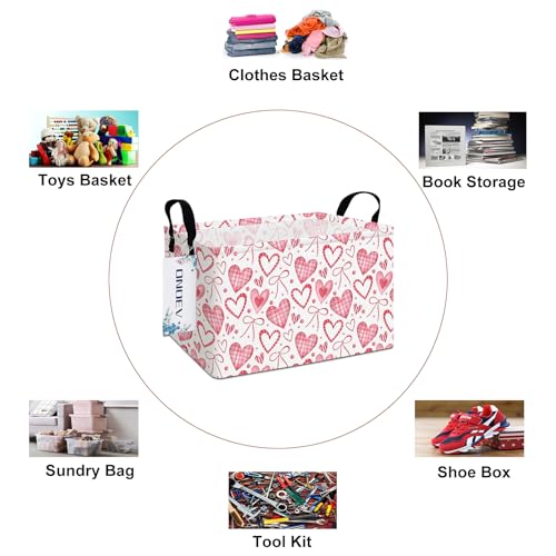 Image of Rectangular Pink Love Girl Basket Waterproof Storage Bin Gift Basket Children's Toy Organizer Box Room Love Decoration(Pink Hearts)