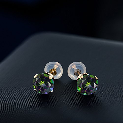 Gem Stone King 2.00 Ct Round 6mm Green Mystic Topaz 10K Yellow Gold Stud Earrings For Women Men3
