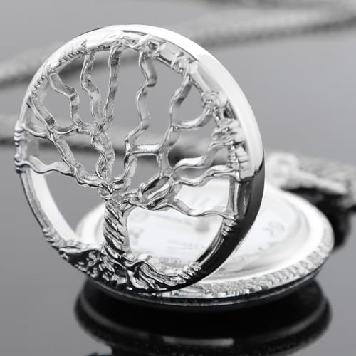 Image of Tiong Pocket Watch Hollow Tree of Life Design Roman Numerals Engraved Bible Verse Quartz Pocket Watch with Chain Custom Pocket Watch Birthday Gifts