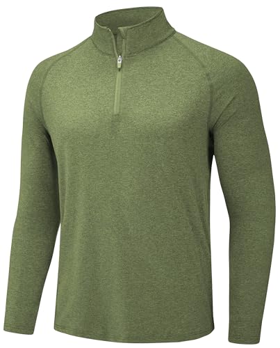 TACVASEN Sun Tops for Men Half Zip Running Top Lightweight Golf Jumper Long Sleeve Hiking Top Army Green,M
