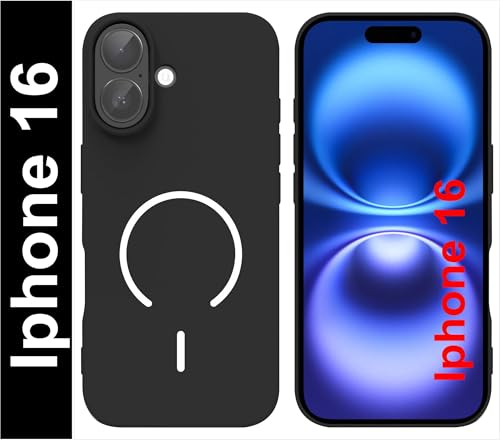 Image of SBMS Silicone Back Cover Case for iPhone 16 | Soft Micro-Fibre Lining Inside | Magsafe Print On Back Side Camera Protection Bump | Shockproof Back Cover Case iPhone 16 (Black)