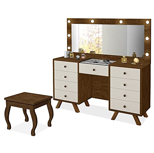 Penteadeira Camarim com espelho banqueta LED Luapa Mila - Malbec/OFF White