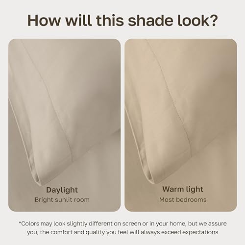 Image of California Design Den Natural 100% Cotton Sheets Full Size Bed Set with Deep Pockets - Soft Sateen Weave, Durable Full Size Bed Sheets Beige (Warm Taupe)