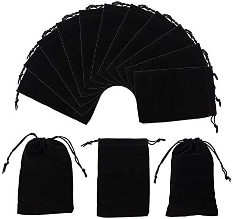 NBEADS 50 Pcs Velvet Bags Drawstring Gift Bag Jewellery Pouches Candy Bags Wedding Favor Bags for Jewelry Storage, Black, 9x7cm